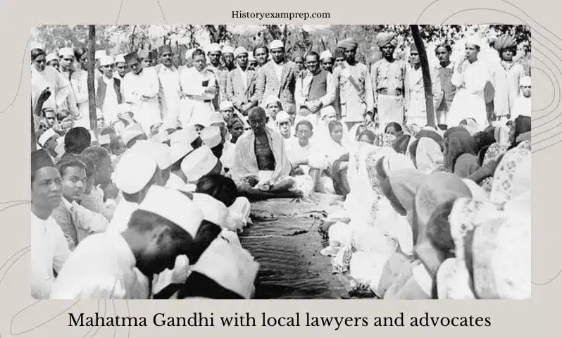 Mahatma Gandhi with local lawyers and advocates in Kheda Satyagraha